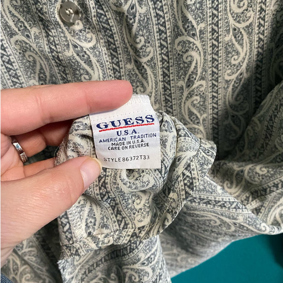 Vintage Guess Made in USA Grey Striped Women's Button Up Blouse Medium - Picture 3 of 8